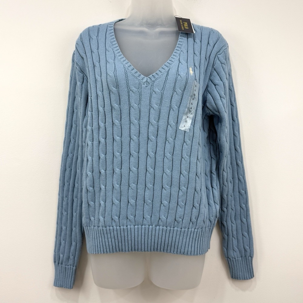 Polo Ralph Lauren Cableknit V Neck Sweater L NWT Tenniscore Old Money Preppy